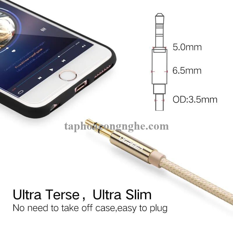 Ugreen 30808 0.5M màu Vàng Cáp âm thanh 2 đầu 3.5mm dương AV112 30030808